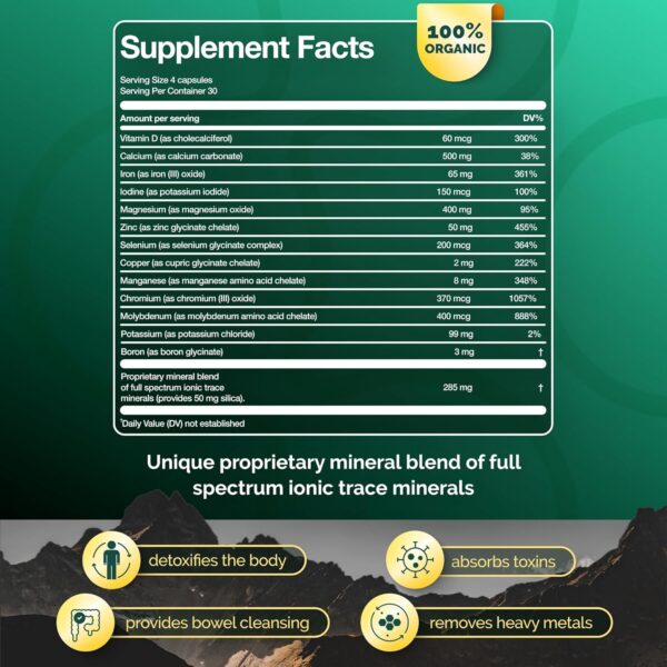Premium Blend of 52 Trace Minerals Complex with Essential Minerals in Chelated Form – All Natural and 100% Organic - 120 Capsules - Full Spectrum Ionic Mineral Blend - Safe for Women and Men