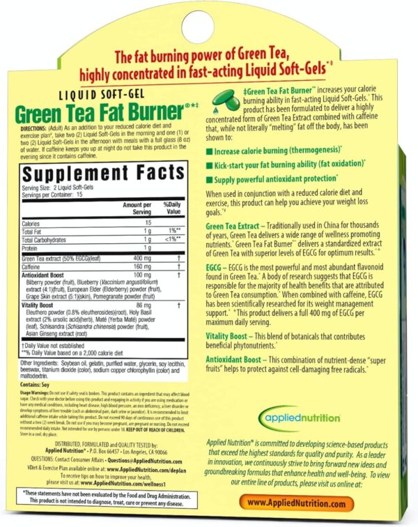 Applied Nutrition Green Tea Fat Burner 30 Soft Gels (Pack of 3)