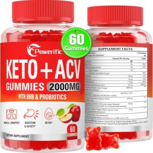 Apple Cider Vinegar Keto ACV Gummies with Mother, Max Strength Advanced 2000mg with Probiotics & Vitamin B12, for Digestion, Metabolism, Cleanse & Detox Diet, 60 Count