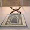 TB Islamic Prayer Rug Soft Velvet Muslim Mat Unique Arabic Turkish African Embroidered Design Prayer Bead Daily Salah Prayer Meditation Ramadan Eid Gift for Women Men Kids (Dark Gray)