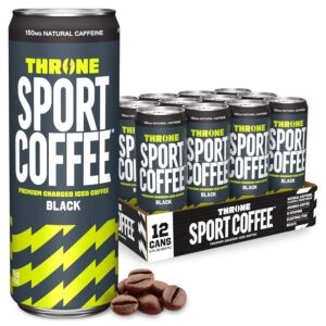 Throne Sport Coffee, Cold Brew Coffee, Black (12-Pack) - Coffee for Energy with Electrolytes for Athletes - Arabica Bean Coffee - Dairy-Free & Low Calorie Iced Coffee