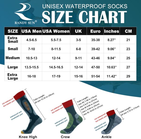 RANDY SUN Waterproof Socks, Unisex Cycling/Hunting/Fishing/Running Ankle Socks 1&2 Pair