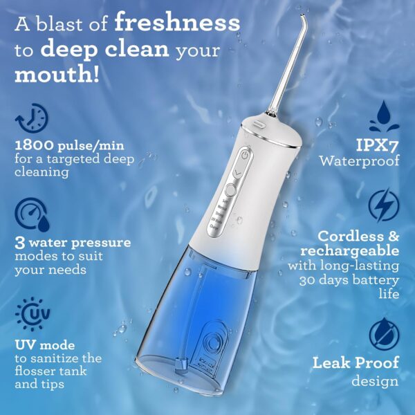 GuruNanda Advanced Water Flosser 2.0 with UV Mode & Concentrated Mouthwash Duo - Fresh Breath & Thorough Plaque Removal for a Brighter Smile