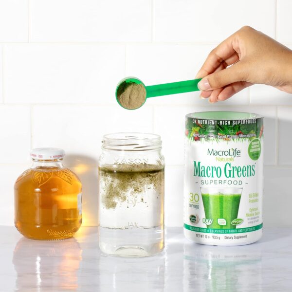 MacroLife Naturals Macro Greens Powder 38 Superfood Probiotic Antioxidant Enzyme & Herbal Supplement Immunity Energy Cleanse - Non-GMO Vegan Gluten-Free Dairy-Free - 10oz (30 Servings)