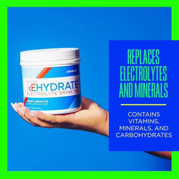 AdvoCare Rehydrate Electrolyte Drink Mix - Hydration & Recovery Drink with Sodium, Potassium & More - Berry Lemon Ice, 12.7 oz