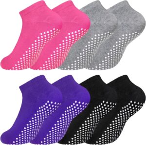SkiBeaut Pilates Socks, Non Slip Grips Yoga Socks Ballet Dance Hospital Grippers Socks, 4 pairs Sticky Socks for Women