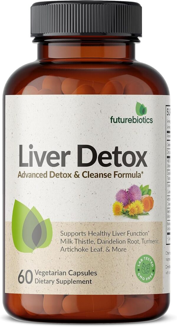 Futurebiotics Liver Detox Advanced Detox & Cleanse Formula Supports Healthy Liver Function with Milk Thistle, Dandelion Root, Turmeric Artichoke Leaf, & More, Non-GMO, 60 Vegetarian Capsules