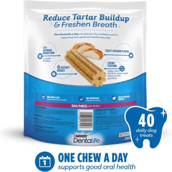 DentaLife Daily Oral Care Dog Treats for Small and Medium Dogs, Chewy Dental Treat to Freshen Breath and Fight Tartar, Chicken Flavor, 28.5 oz., 40 Chews - 40 ct. Pouch
