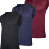 Real Essentials 3 Pack: Mens Dry-Fit Active Hooded Tank Top - Workout Sleeveless Hoodie Drawstring (Available in Big & Tall)