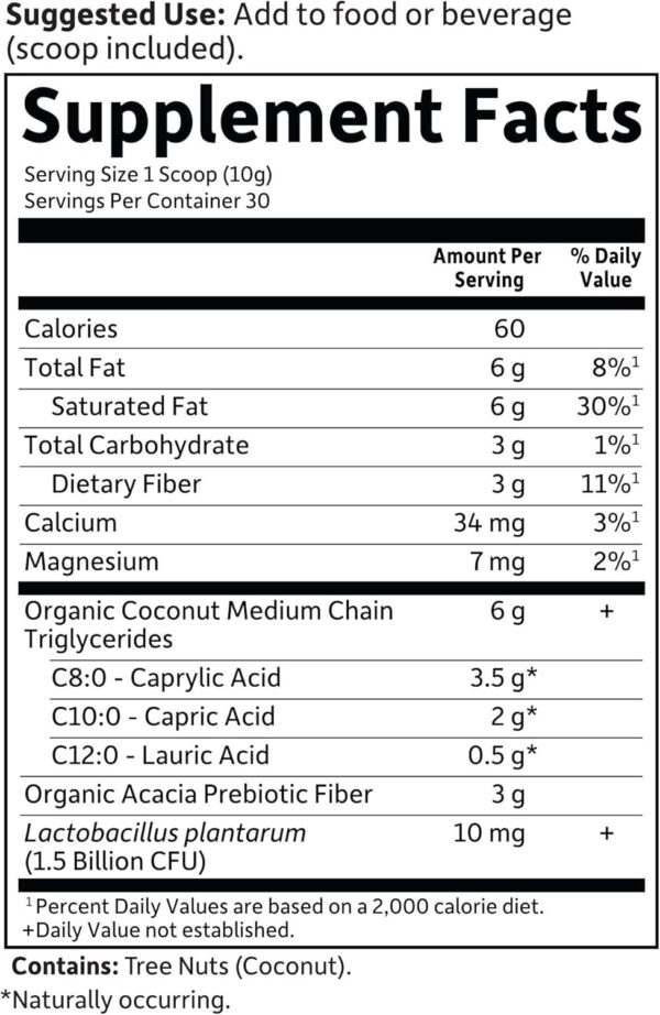 Garden of Life Dr. Formulated Keto Organic MCT Powder - 30 Servings, 6g MCTs from Coconuts Plus Prebiotic Fiber & Probiotics, Certified Organic, Non-GMO, Vegan, Gluten Free, Ketogenic & Paleo