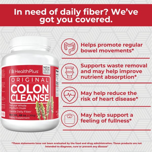 Health Plus Colon Cleanse Digestive Support | All Natural Daily Fiber for Toxin Elimination To Reduce Bloating | Supports Heart Health | 48 Ounces, 194 Servings