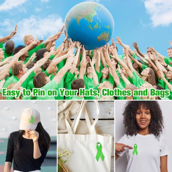 Halatool 100 PCS Mental Health Awearness Ribbon with Safty Pins for World Mental Health Day Green Ribbon Pins for Charity Public & Social Event