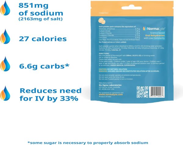 NormaLyte Oral Rehydration Salts-Helps dietary management of POTS Syndrome symptoms- 1 Pouches -30 Sticks (Yields 500mL per Pack)-Orange| Energy Supplements, Potassium Supplement, Dehydration Recovery
