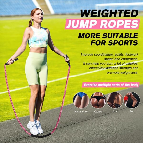 Jump Rope, Weighted Jump Rope for Women, Heavy Jump Ropes for Fitness, Adult Skipping Rope for Home Workout, Weight Loss, Shaping Body, Boxing, Strength Training, Total Body Exercise Equipment