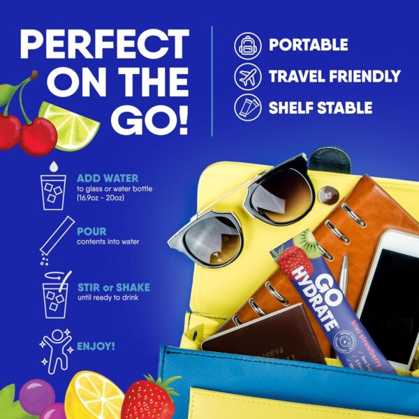 81FwIAAeiSL._AC_SL1500_.jpg GoHydrate Instant Hydration Powder Packets - Low Sodium Electrolytes Drink Mix - Natural Hydration Support, Sugar Free Electrolyte Flavored Powder Drink with Vitamin D, 30 Packs, Kiwi Strawberry