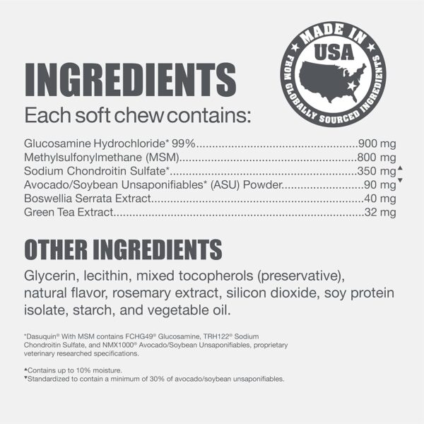 Nutramax Laboratories Dasuquin with MSM Joint Health Supplement for Large Dogs - With Glucosamine, MSM, Chondroitin, ASU, Boswellia Serrata Extract, and Green Tea Extract, 84 Soft Chews