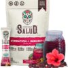 Salud 2-in-1 Hydration Packets + Immunity Electrolytes Powder, Hibiscus - Jamaica Agua Fresca Drink Mix, Elderberry, Dairy & Soy Free, Non-GMO, Gluten Free, Vegan, Low Calorie, 1g Sugar (15 Servings)
