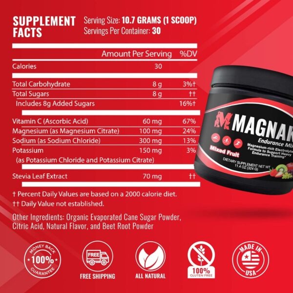 Electrolytes Powder Mix, Recovery Drink for Workouts, Sports & Training, Hydration and Energy Drink Mix w/Magnesium, Potassium, Sodium & More, Gluten Free, Mixed Fruit Powder, 11.4 oz - Magnak