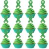 Yeaqee 48 Pcs Green Mental Health Awareness Cupcake Toppers Green Glitter Ribbon Cupcake Picks Mental Health Awareness Items for Society Events Mental Health Party Supplies