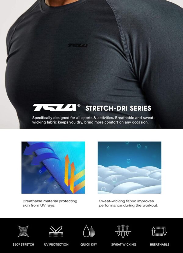 TSLA 3 Pack Men's Long Sleeve Pullover, Dry Fit Running Workout Shirts, Athletic Fitness & Gym Shirt