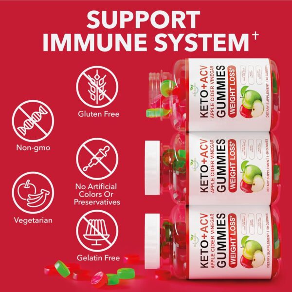 Keto ACV Gummies Advanced Weight Loss - ACV Keto Gummies for Weight Loss - Gummy Supplement for Women and Men - Cleanse - Detox - Apple Cider Vinegar - Kelly Clarkson - 60 Ct