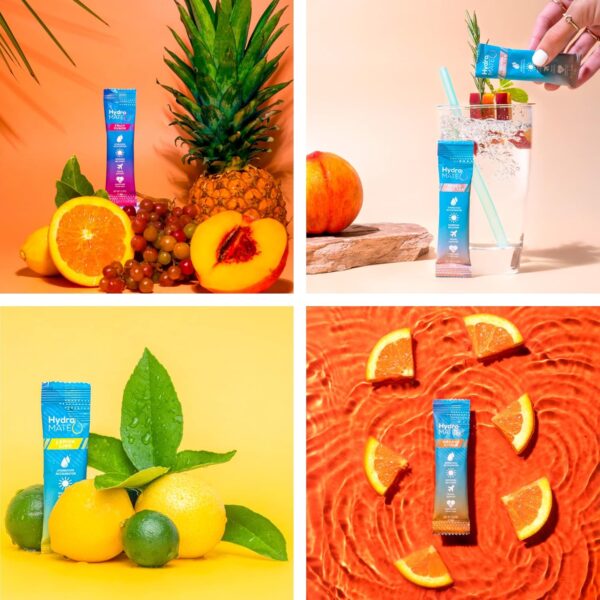 NatureWorks HydroMATE Electrolytes Powder Drink Mix Packets Hydration Accelerator Low Sugar Rapid Party Relief Plus Vitamin C Variety Pack 90 Count