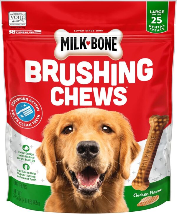 Milk-Bone Brushing Chews Daily Dental Dog Treats, Chicken Flavor, Large, 25 Count
