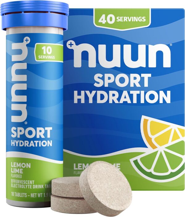 Nuun Sport Electrolyte Tablets - Dissolvable in Water, Lemon Lime, 5 Essential Electrolytes for Hydration, 1g Sugar Drink Mix, Vegan, Non-GMO, 4 Pack (40 Total Servings)