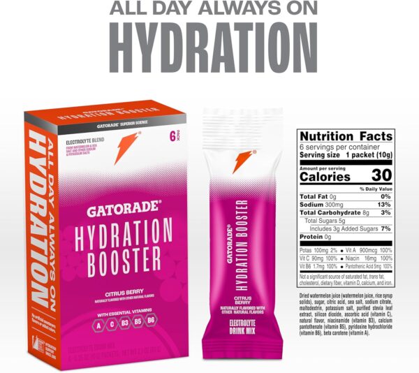 Gatorade Hydration Booster, Citrus Berry, Makes 20 Fl Oz (Pack of 6)