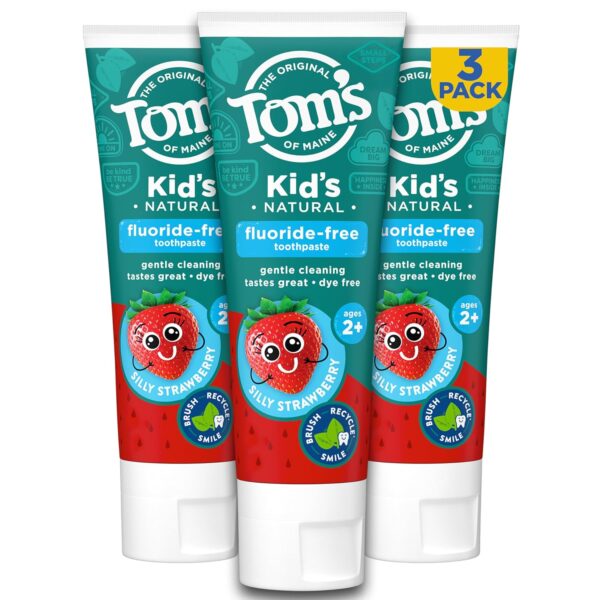 Tom's of Maine Fluoride Free Children's Toothpaste, Natural Toothpaste, Dye Free, No Artificial Preservatives, Silly Strawberry, 5.1 Ounce (Pack of 3) (Packaging May Vary)