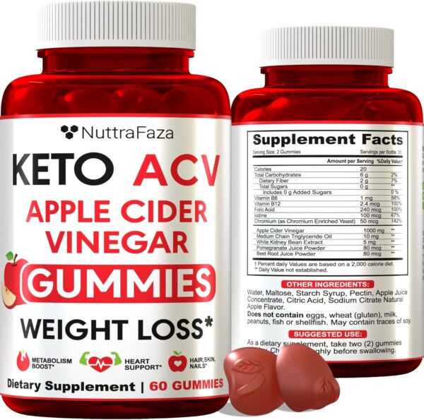 Keto ACV Gummies Advanced Weight Loss - ACV Keto Gummies for Weight Loss for Women and Men - Keto Gummies Supplement - Detox & Cleanse, Digestion - Apple Cider Vinegar - 1 Pack