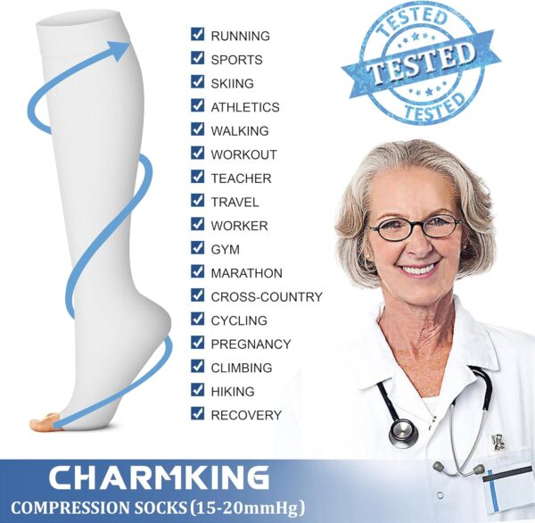 CHARMKING 3 Pairs Open Toe Compression Socks for Women & Men Circulation 15-20 mmHg is Best Support for All Day Wear