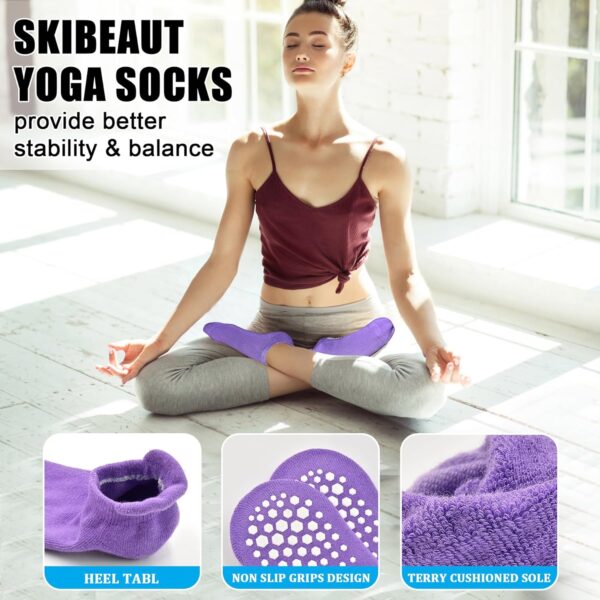 SkiBeaut Grips Non Slip Socks for Women, 4 Pairs Yoga Pilates Anti Skid Socks Woman Hospital Gripper Socks