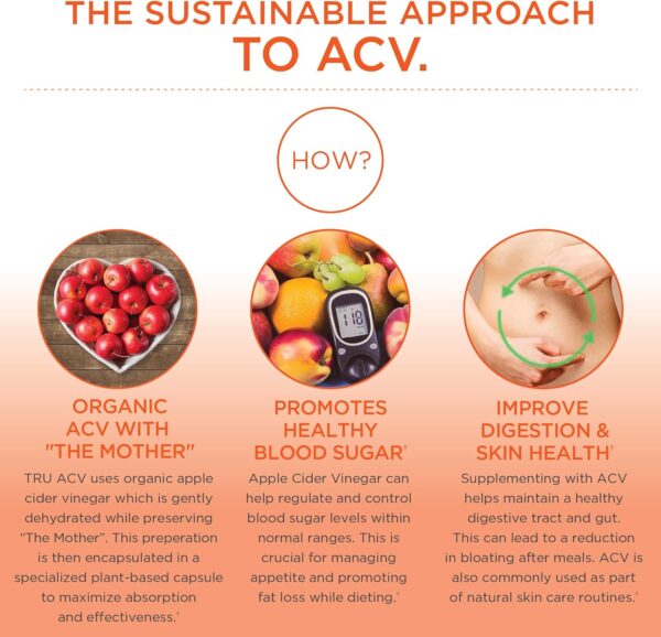 TRU ACV, Apple Cider Vinegar, Organic ACV with The Mother, Improves Digestion and Skin Health, 45 Servings, 1000mg