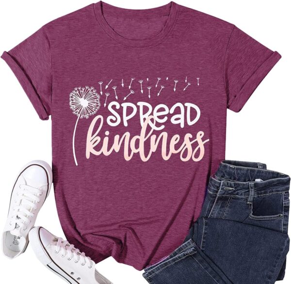 81H5FhPD5PL._AC_SL1500_.jpg Spread Kindness T Shirt for Women Summer Dandelion Graphic Tees Casual Funny Sayings Letter Printed Cute Shirts Tops