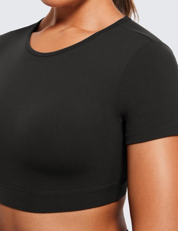 81H6iBXWOkL._AC_SL1500_.jpg CRZ YOGA Womens Butterluxe Double Lined Open Back Crop Tops Backless Short Sleeve Workout Shirts Casual Tight T-Shirts