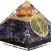 Large Orgone Pyramid | Amethyst Pyramid Crystal | Chakra Flower of Life Orgonite Pyramid | Organ Pyramids Positive Energy Healing