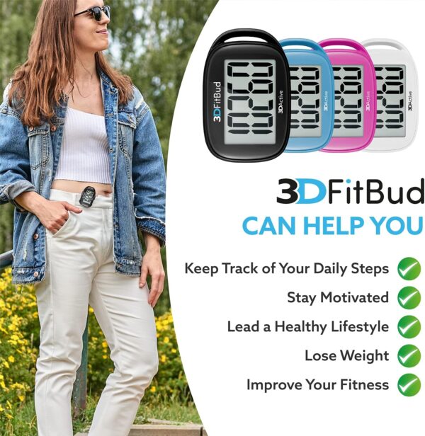 3DFitBud Simple Step Counter Walking 3D Pedometer from 3DActive with Clip & Lanyard - A420S