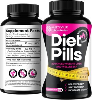 Weight Loss Capsules – Non Prescription Weight Loss Pills – Extra-Strength Fat Burner, Appetite Suppressant with Forskolin, Ginseng & L-Carnitine – Made in USA, 60 Count