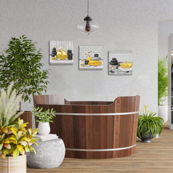 RnnJoile Spa Canvas Wall Art Zen Stone Orchid Picture Painting Yellow Still Life Prints for Bathroom Zen Meditation Room Decor Framed 12"x12" for Each