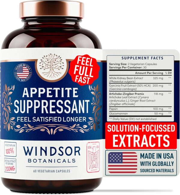 Appetite Suppressant for Weight Loss - Garcinia Cambogia, Glucomannan Appetite Control Supplements and Metabolism Booster for WeightLoss - Lose Weight Fast for Women and Men - 60 Veggie Diet Pills