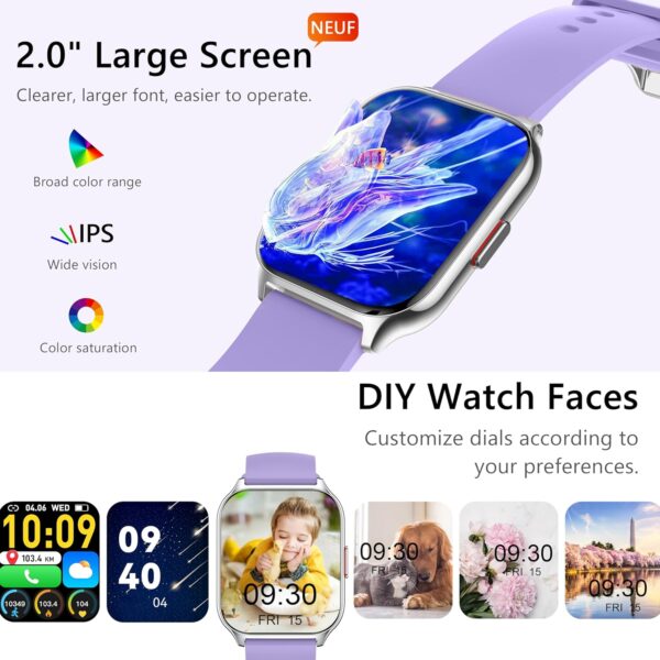 Smart Watch for Women Men(Dial/Answer Calls), 2.0" Fitness Tracker Watch with Heart Rate/Blood Pressure/Blood Oxygen Monitor for Android iOS
