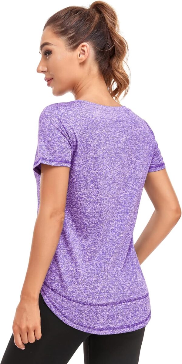 Women's Short Sleeve Workout Shirts Crewneck Sports Yoga Running Dry Fit Tops Side Split Tee