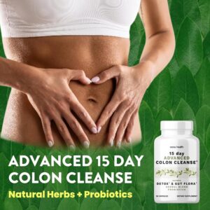 15 Day Advanced Colon Cleanse, Probiotics & Natural Herbs, Supports Detox & Gut Flora for Women & Men, with Cascara Sagrada, Psyllium Husk & Senna Leaf, 30 Capsules 1-2 Daily | 15 Day Cleanse