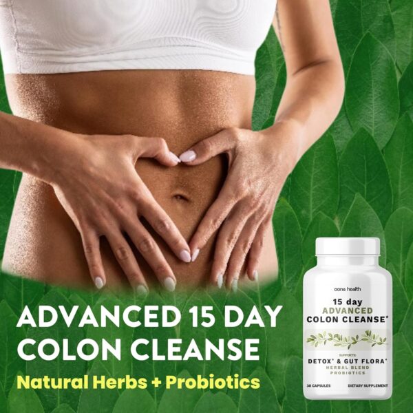 15 Day Advanced Colon Cleanse, Probiotics & Natural Herbs, Supports Detox & Gut Flora for Women & Men, with Cascara Sagrada, Psyllium Husk & Senna Leaf, 30 Capsules 1-2 Daily | 15 Day Cleanse
