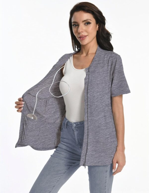 Post Mastectomy Zip Shirts with Drain Pockets Surgery Recovery Must Haves Clothing Comfy Short Sleeve Shirts