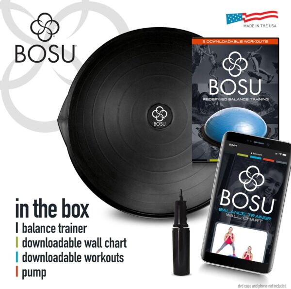 Bosu Pro Multi Functional Home Gym Full Body Balance Strength Trainer Ball Equipment with Guided Workouts and Pump