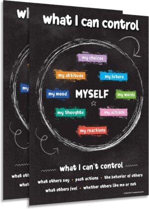 ZOCO Things I Can Control Posters (2 Pack) — Mental Health Awareness Item — School Counselor Office Must Haves — Growth Mindset, Positive Posters for Teens — LAMINATED, 12x18 inches