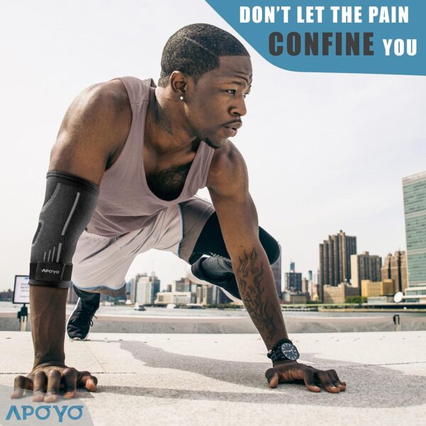 APOYO Elbow Brace for Tendonitis and Tennis Elbow, Compression Sleeve for Arthritis, Workouts, Reduce Joint Pain During Fitness Activity (Medium)