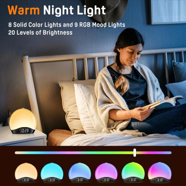 Sound Machine White Noise Machine with 25 Soothing Sounds, 17 Night Lights, 5W Stereo Bluetooth Speaker, Sleep Timer, Wake Up Light Sunrise Alarm Clock for Bedrooms, Ideal Gift for Baby, Kids, Seniors